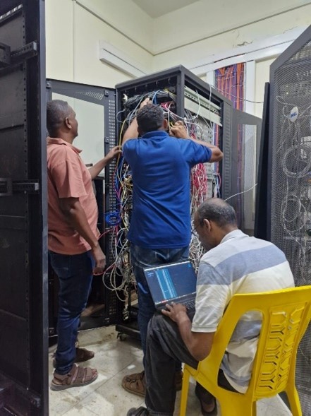 The ETC prepares the server room to receive the undersea fibre internet service. Photo: WFP/ETC